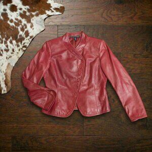 Red Leather Asymmetrical Jacket